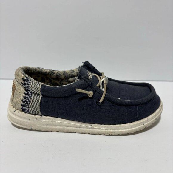 Hey Dude Kids’ Wally Linen Navy Slip-On Shoes, Boys’ Size 12 M - Picture 1 of 5